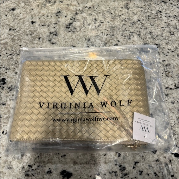 VIRGINIA WOLF Woven Pouch Gold Vegan Leather Clutch Tassel Zip Top Make Up - Picture 7 of 7